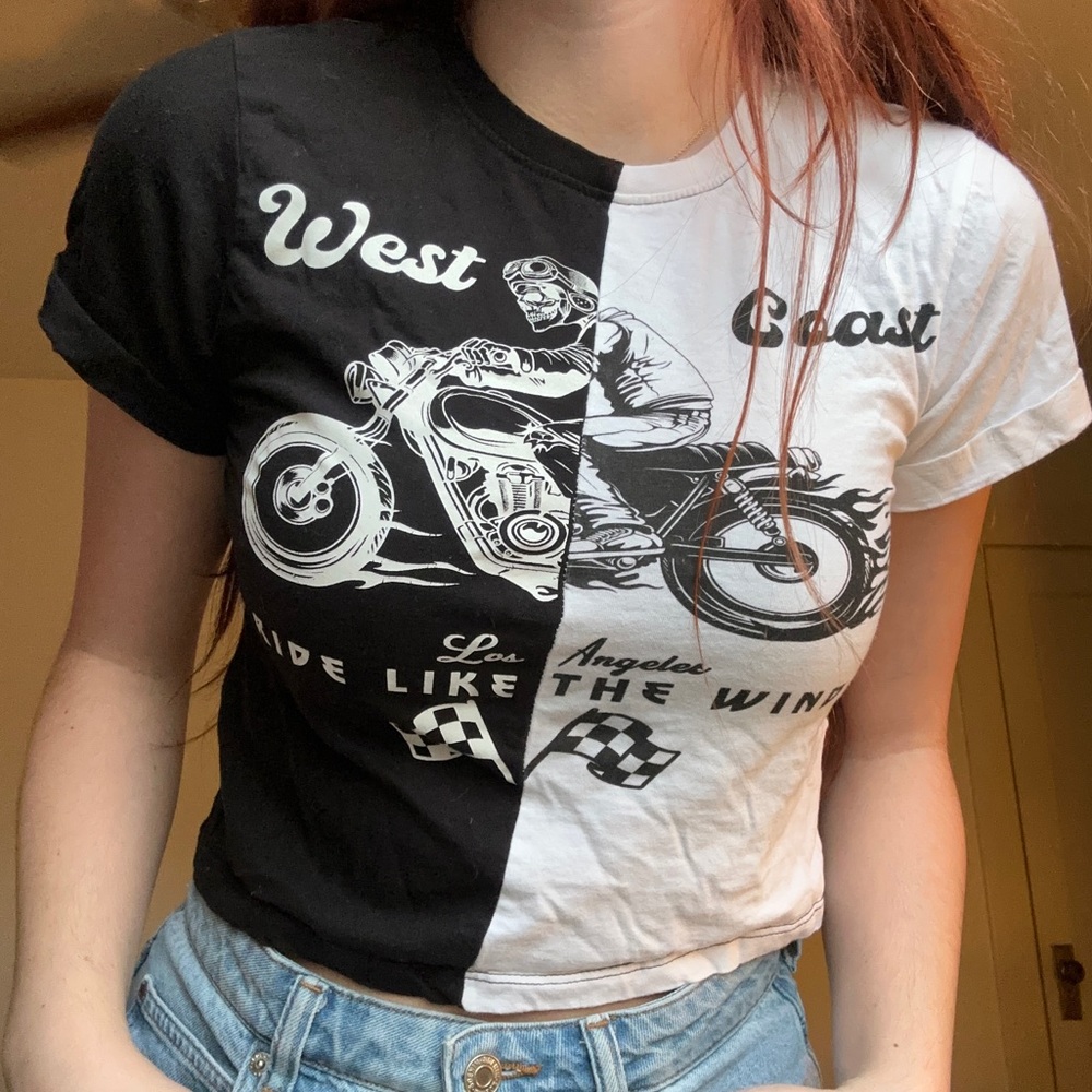 Split Color Cropped Graphic Tee